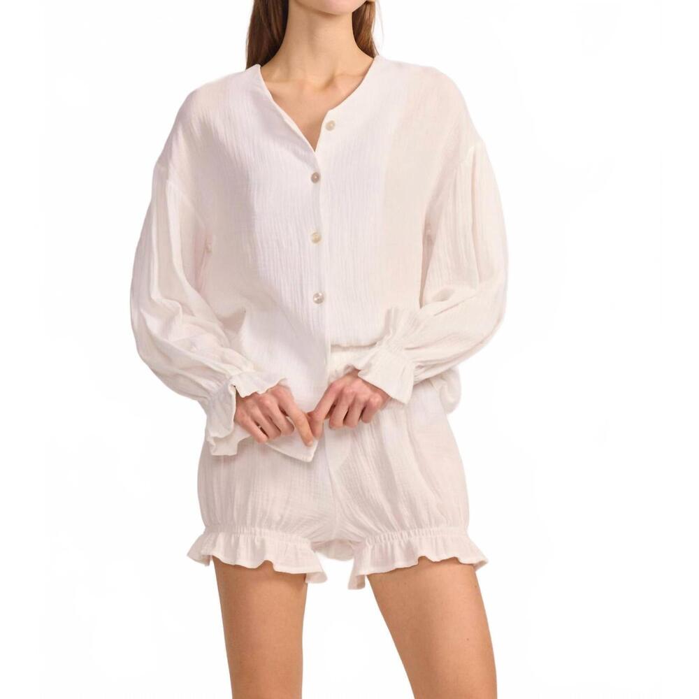 NEW BELLE D'AMOUR cotton gauze button down shirt in white